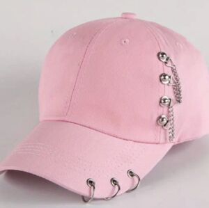 Pink Ring Detail Baseball Cap | Punk Goth Y2K Adjustable Hat